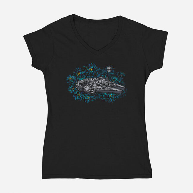 Rebel Starry Night-Womens-V-Neck-Tee-sebasebi