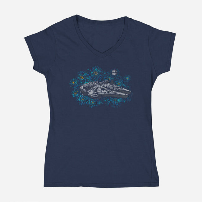 Rebel Starry Night-Womens-V-Neck-Tee-sebasebi