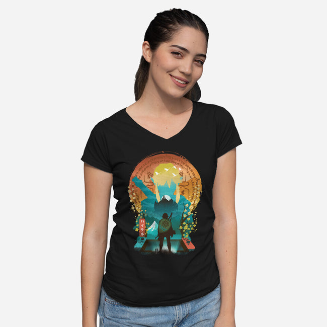 Ukiyo E Hero Landscape-Womens-V-Neck-Tee-dandingeroz