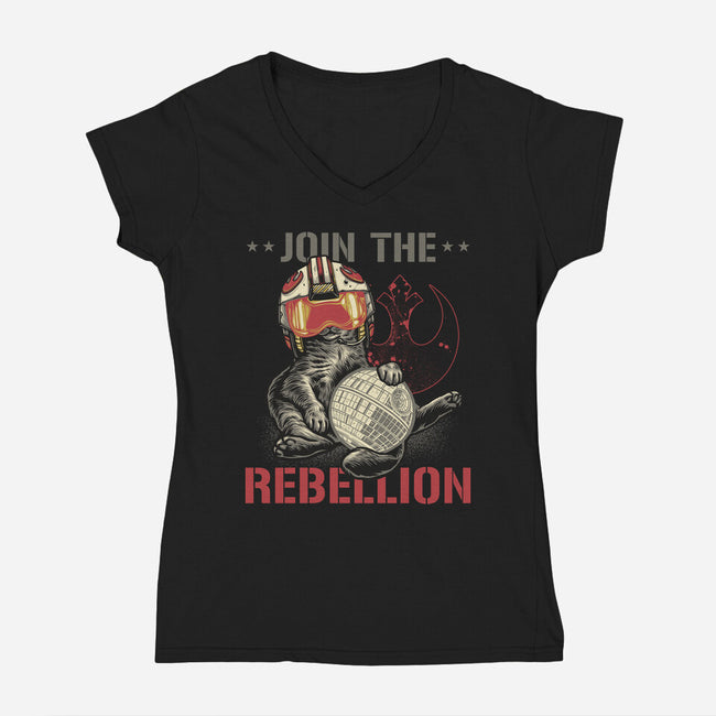 Join The Cat Rebellion-Womens-V-Neck-Tee-gorillafamstudio