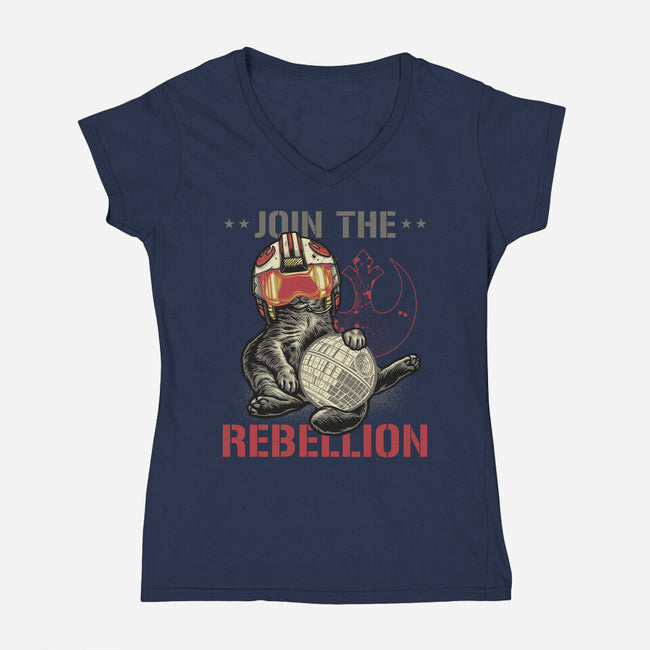 Join The Cat Rebellion-Womens-V-Neck-Tee-gorillafamstudio