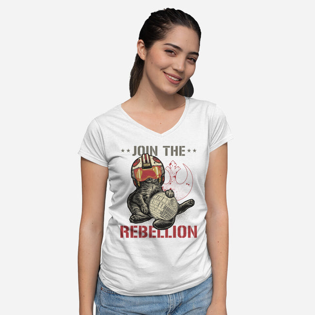 Join The Cat Rebellion-Womens-V-Neck-Tee-gorillafamstudio