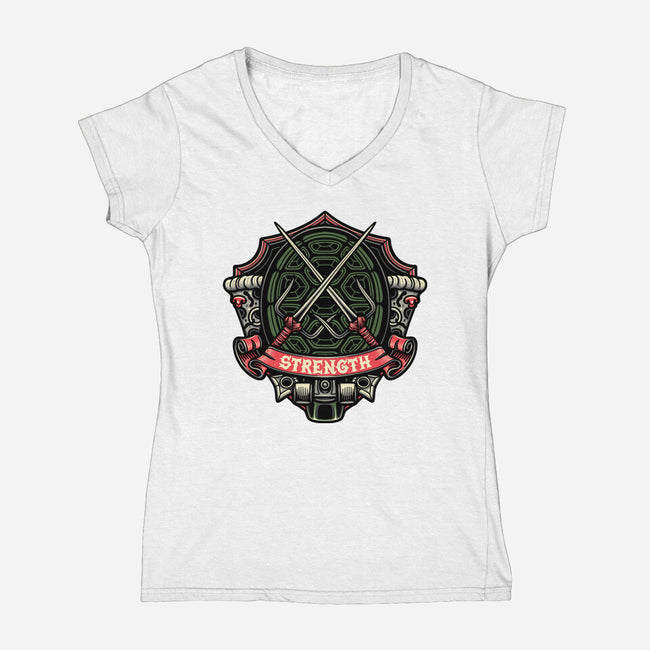 Red Ninja Strength-Womens-V-Neck-Tee-gorillafamstudio