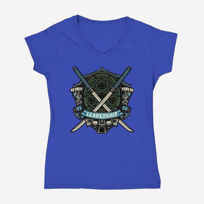 Blue Ninja Leader-Womens-V-Neck-Tee-gorillafamstudio