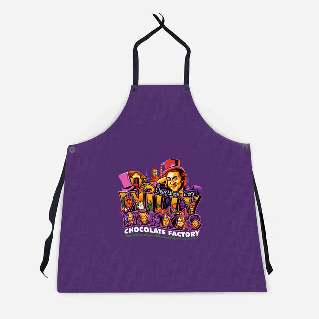 Greetings From The Chocolate Factory-Unisex-Kitchen-Apron-goodidearyan