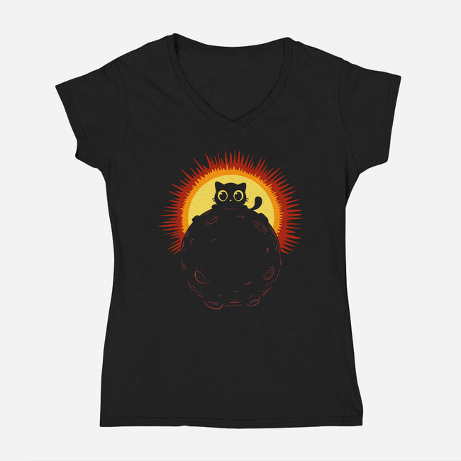 Kitty Eclipse-Womens-V-Neck-Tee-erion_designs