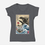 Straw Hat Pirates Meet Godzilla-Womens-V-Neck-Tee-DrMonekers