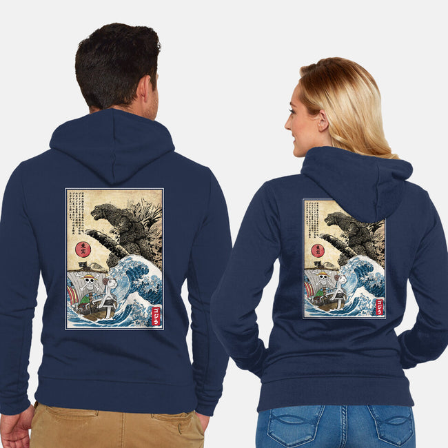 Straw Hat Pirates Meet Godzilla-Unisex-Zip-Up-Sweatshirt-DrMonekers