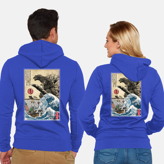 Straw Hat Pirates Meet Godzilla-Unisex-Zip-Up-Sweatshirt-DrMonekers