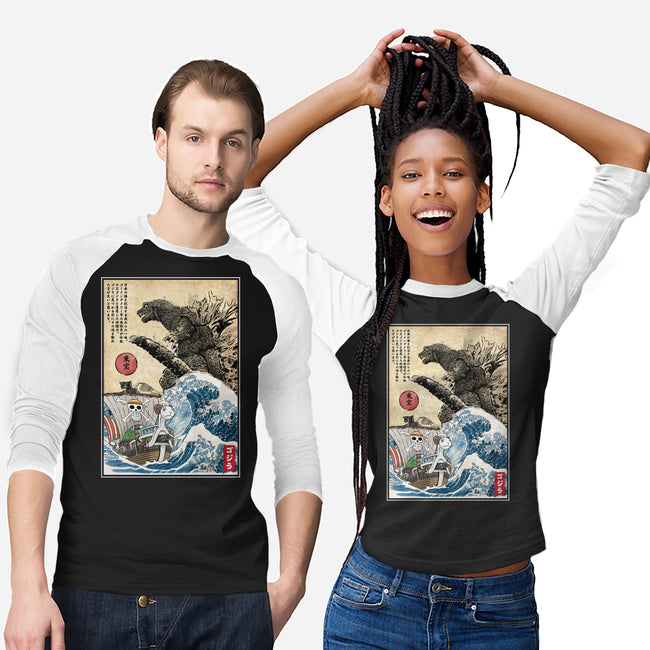 Straw Hat Pirates Meet Godzilla-Unisex-Baseball-Tee-DrMonekers