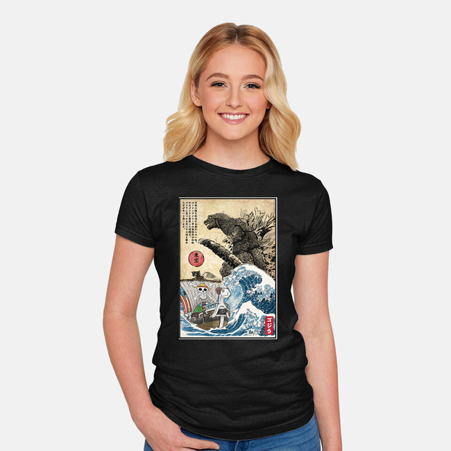 Straw Hat Pirates Meet Godzilla-Womens-Fitted-Tee-DrMonekers