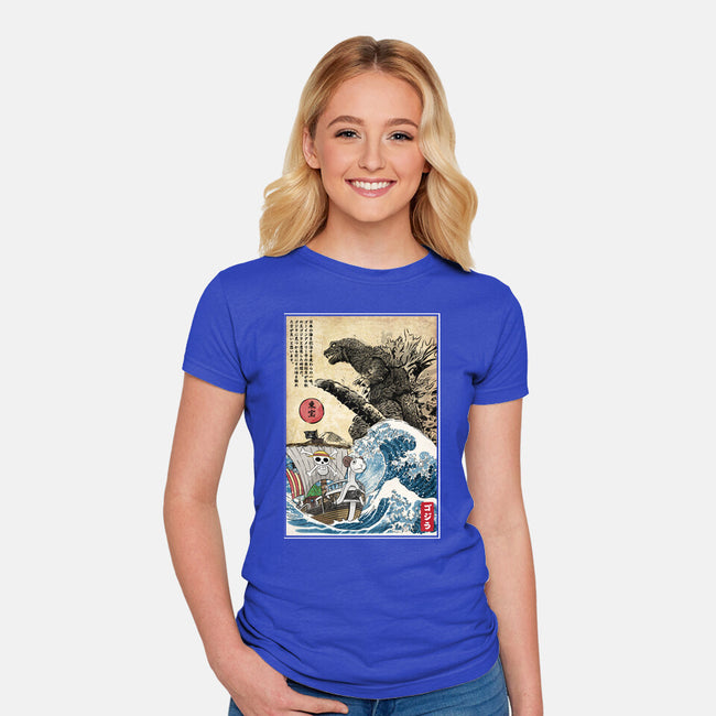 Straw Hat Pirates Meet Godzilla-Womens-Fitted-Tee-DrMonekers