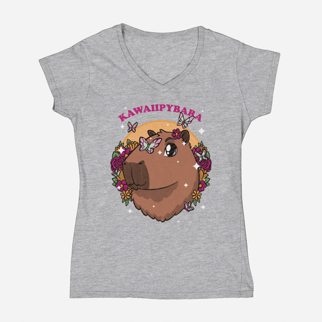 Cute Kawaii Capybara-Womens-V-Neck-Tee-Studio Mootant