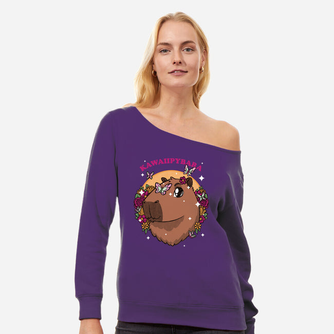 Cute Kawaii Capybara-Womens-Off Shoulder-Sweatshirt-Studio Mootant