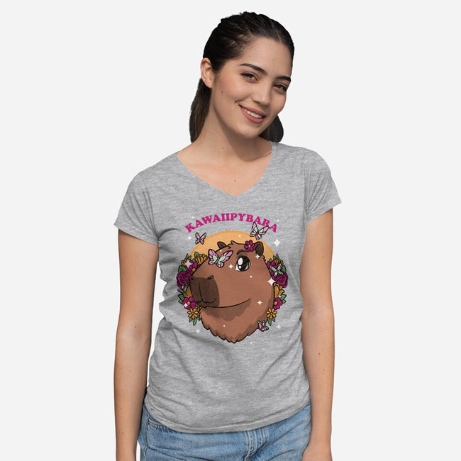 Cute Kawaii Capybara-Womens-V-Neck-Tee-Studio Mootant