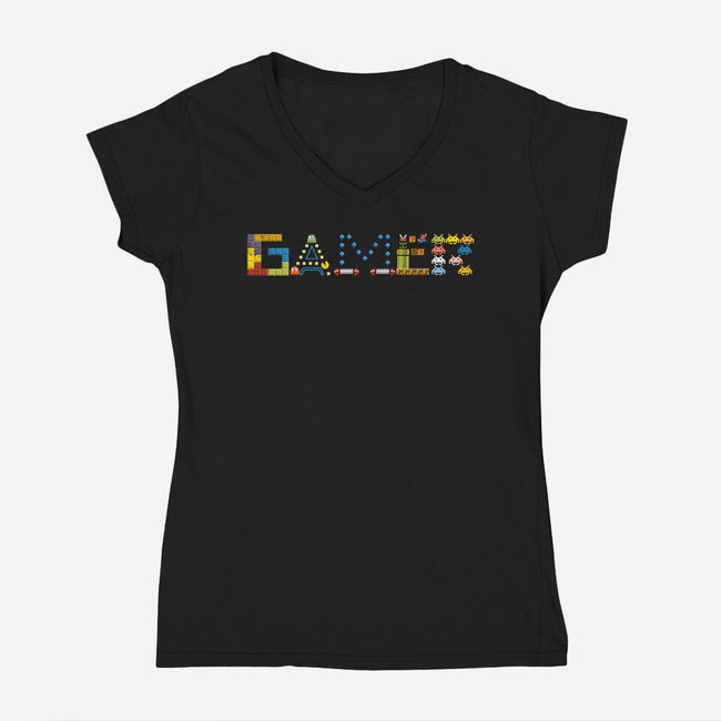 Retro Arcade Gamer-Womens-V-Neck-Tee-NMdesign