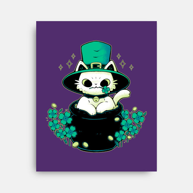 Cute St Patrick Cat-None-Stretched-Canvas-xMorfina