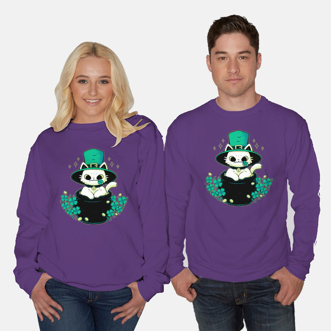 Cute St Patrick Cat-Unisex-Crew Neck-Sweatshirt-xMorfina