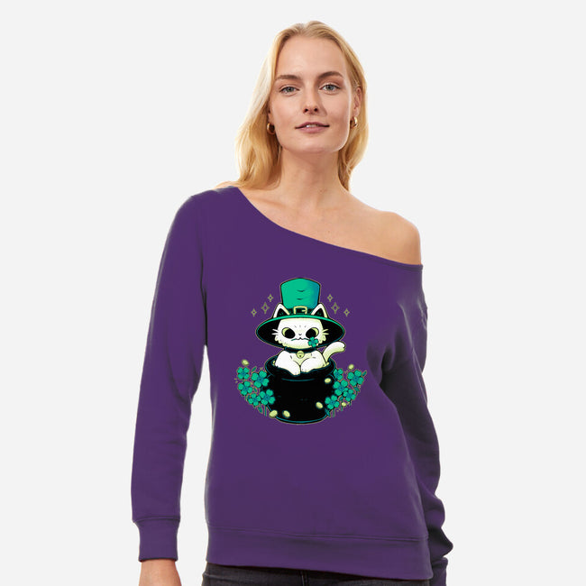 Cute St Patrick Cat-Womens-Off Shoulder-Sweatshirt-xMorfina