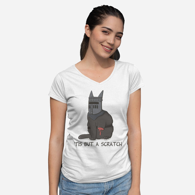 Tis But A Scratch Cat-Womens-V-Neck-Tee-Claudia