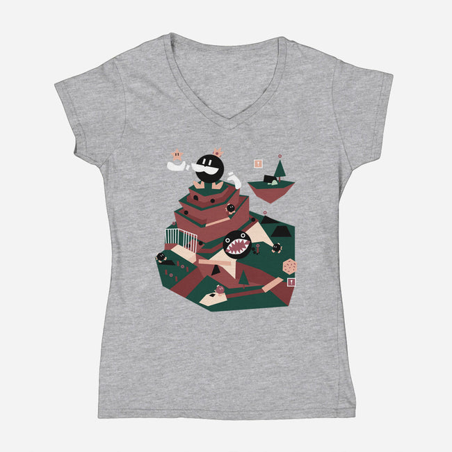 Big Bob-omb On The Summit-Womens-V-Neck-Tee-Willdesiner