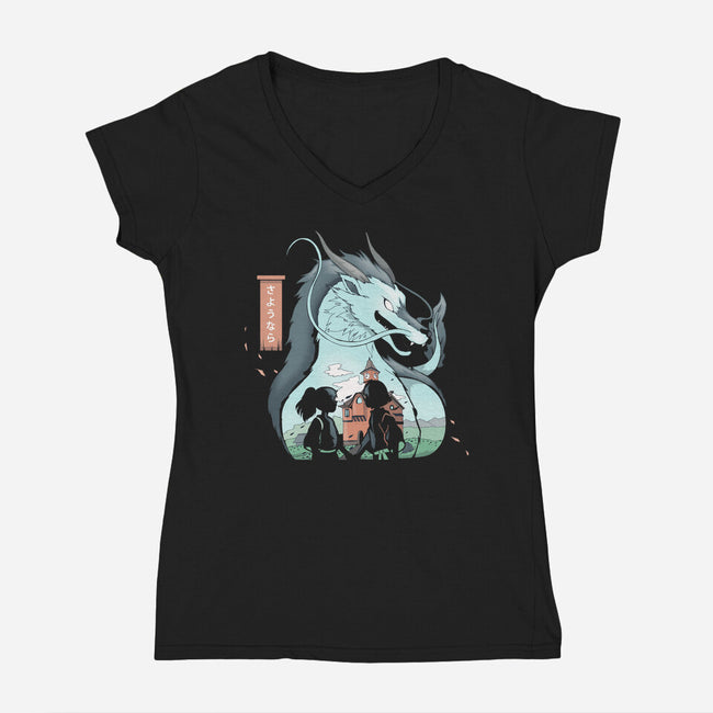 Goodbye Dragon-Womens-V-Neck-Tee-Vallina84