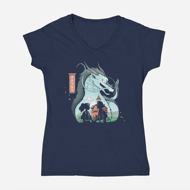 Goodbye Dragon-Womens-V-Neck-Tee-Vallina84