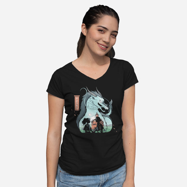 Goodbye Dragon-Womens-V-Neck-Tee-Vallina84