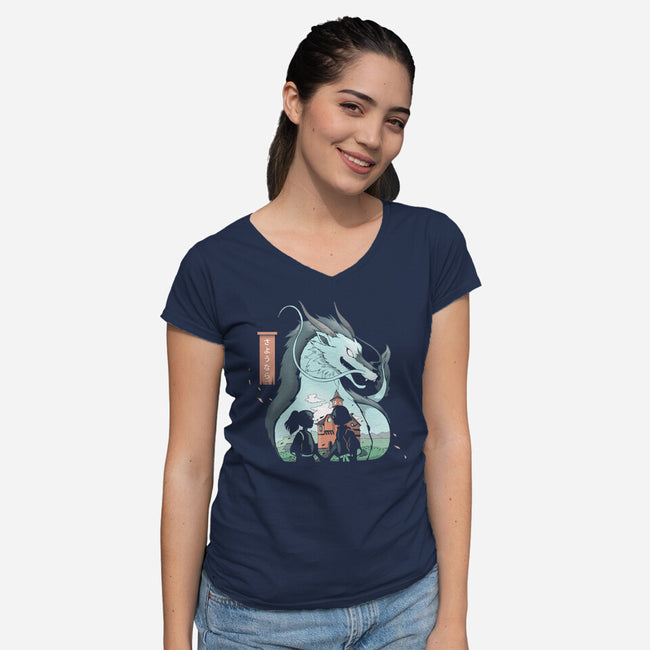 Goodbye Dragon-Womens-V-Neck-Tee-Vallina84