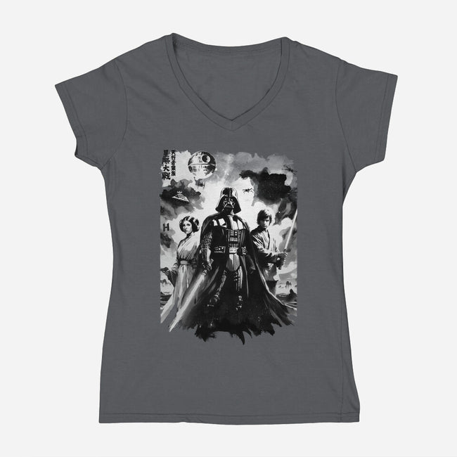 Skywalkers Sumi-e-Womens-V-Neck-Tee-DrMonekers