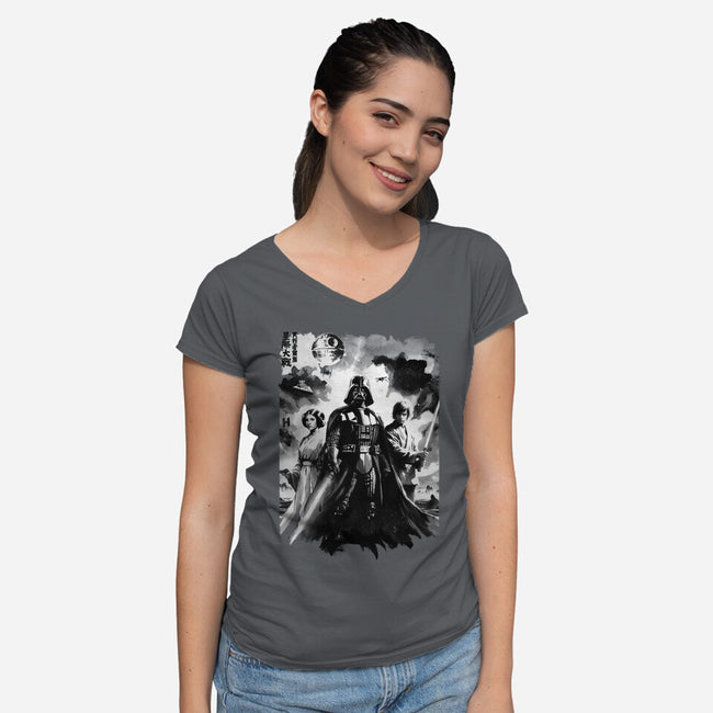 Skywalkers Sumi-e-Womens-V-Neck-Tee-DrMonekers