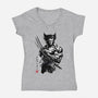 Mutant Samurai Sumi-e-Womens-V-Neck-Tee-DrMonekers