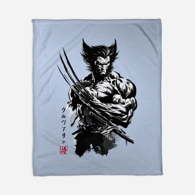Mutant Samurai Sumi-e-None-Fleece-Blanket-DrMonekers