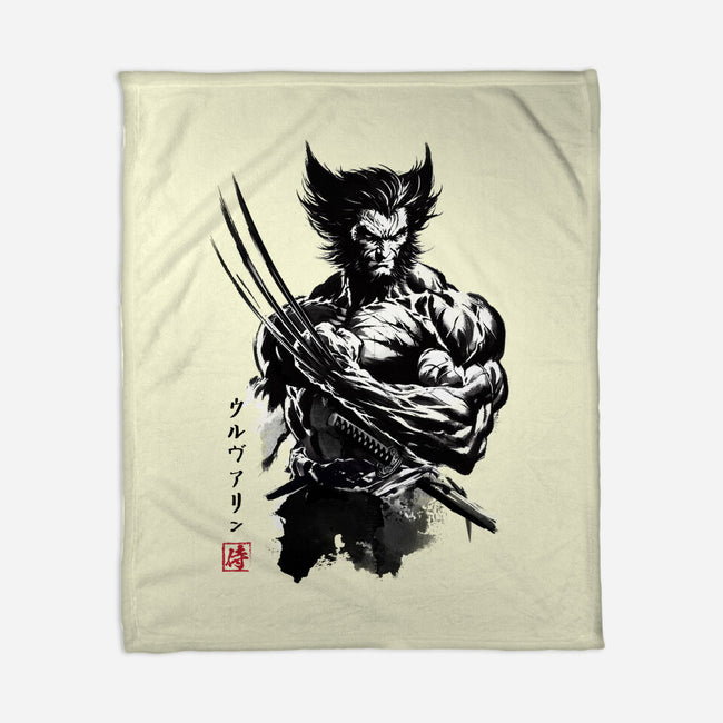 Mutant Samurai Sumi-e-None-Fleece-Blanket-DrMonekers