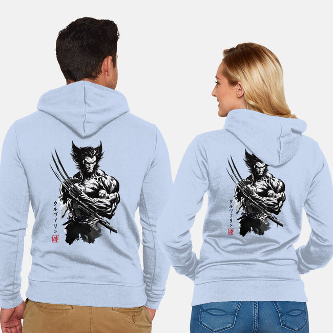 Mutant Samurai Sumi-e-Unisex-Zip-Up-Sweatshirt-DrMonekers