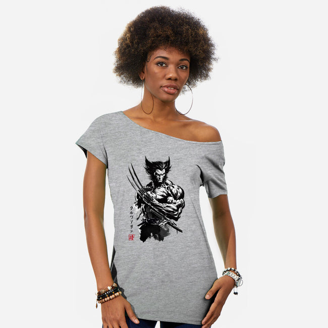 Mutant Samurai Sumi-e-Womens-Off Shoulder-Tee-DrMonekers