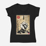 Kitsune Woodblock-Womens-V-Neck-Tee-DrMonekers