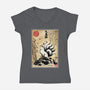 Kitsune Woodblock-Womens-V-Neck-Tee-DrMonekers