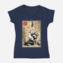 Kitsune Woodblock-Womens-V-Neck-Tee-DrMonekers