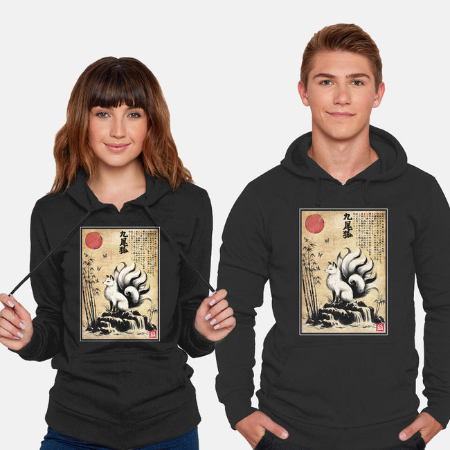 Kitsune Woodblock-Unisex-Pullover-Sweatshirt-DrMonekers