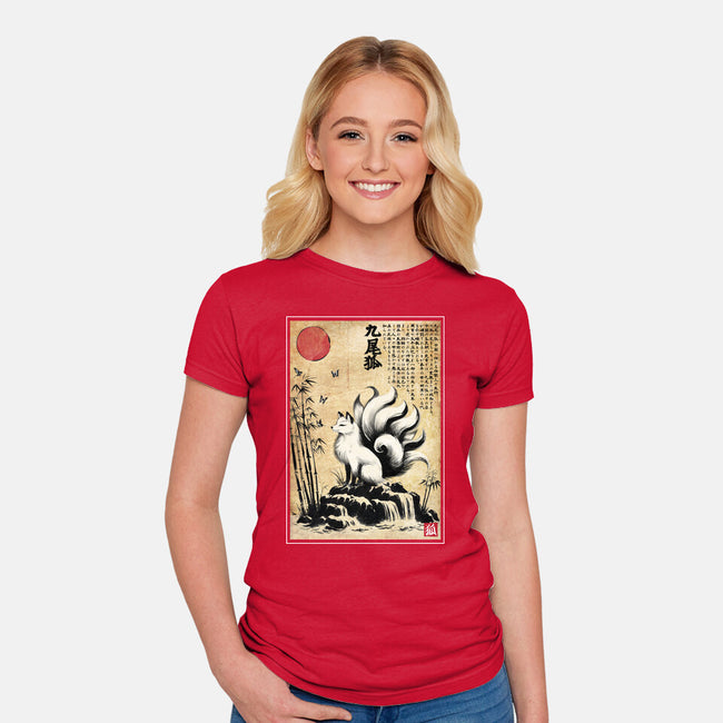 Kitsune Woodblock-Womens-Fitted-Tee-DrMonekers