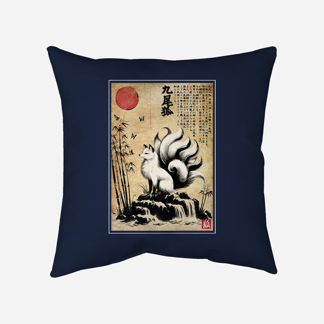 Kitsune Woodblock-None-Non-Removable Cover w Insert-Throw Pillow-DrMonekers