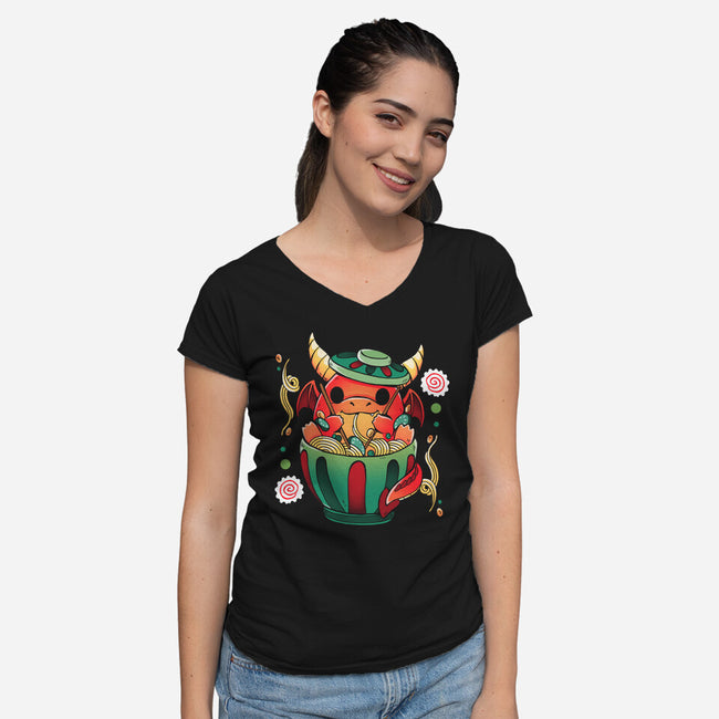 Ramen Noodles Dragon-Womens-V-Neck-Tee-Vallina84