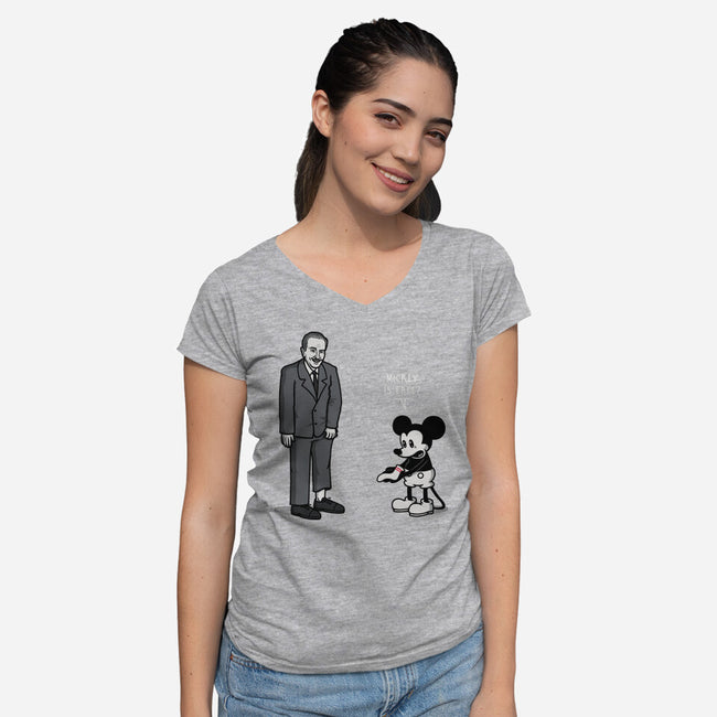 Mickey Is Free-Womens-V-Neck-Tee-Raffiti