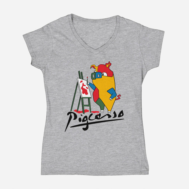 Pigcasso-Womens-V-Neck-Tee-tobefonseca