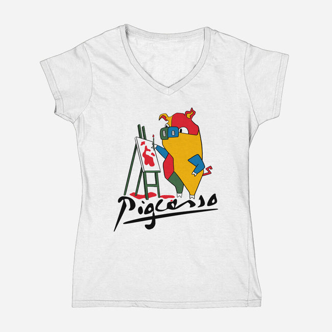 Pigcasso-Womens-V-Neck-Tee-tobefonseca