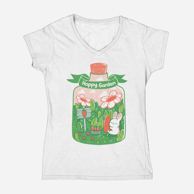 Hoppy Bunny Garden-Womens-V-Neck-Tee-tobefonseca