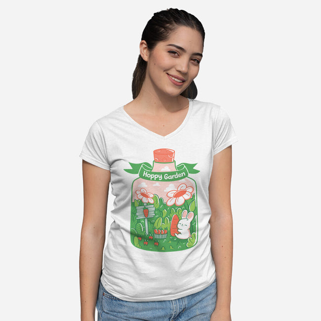 Hoppy Bunny Garden-Womens-V-Neck-Tee-tobefonseca