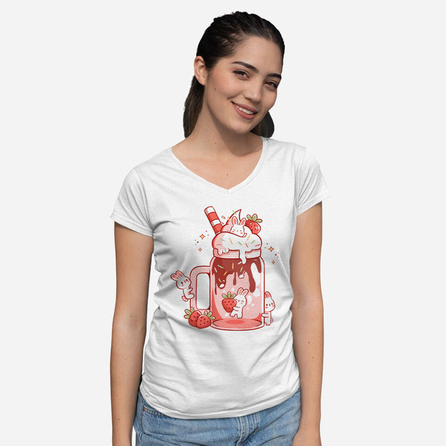 Strawbunny Slush-Womens-V-Neck-Tee-tobefonseca