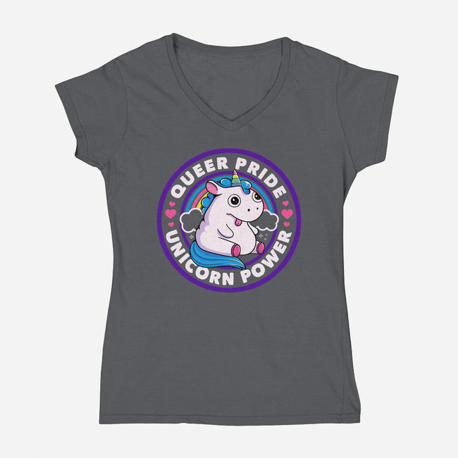 Queer Pride Unicorn Power-Womens-V-Neck-Tee-tobefonseca